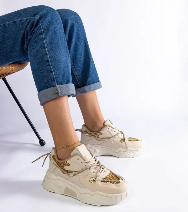Gemre Gemre Beige women's sneakers with glitter Agar