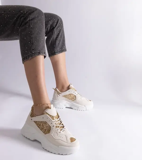 Gemre Gemre Beige women's sneakers with glitter inserts Caraballo