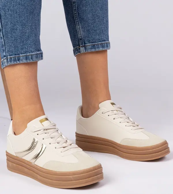Gemre Gemre Beige women's sneakers with gold detail Melly