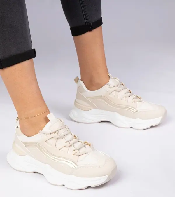 Gemre Gemre Beige women's sneakers with golden detail Kella