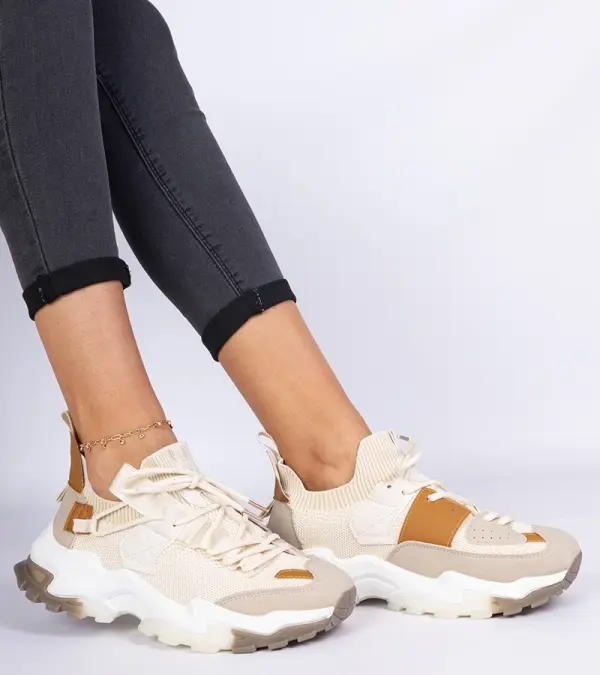 Gemre Gemre Beige women's sock-top sneakers Milada