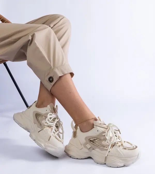 Gemre Gemre Beige Women's Sports Sneakers on a Chunky Sole Lien