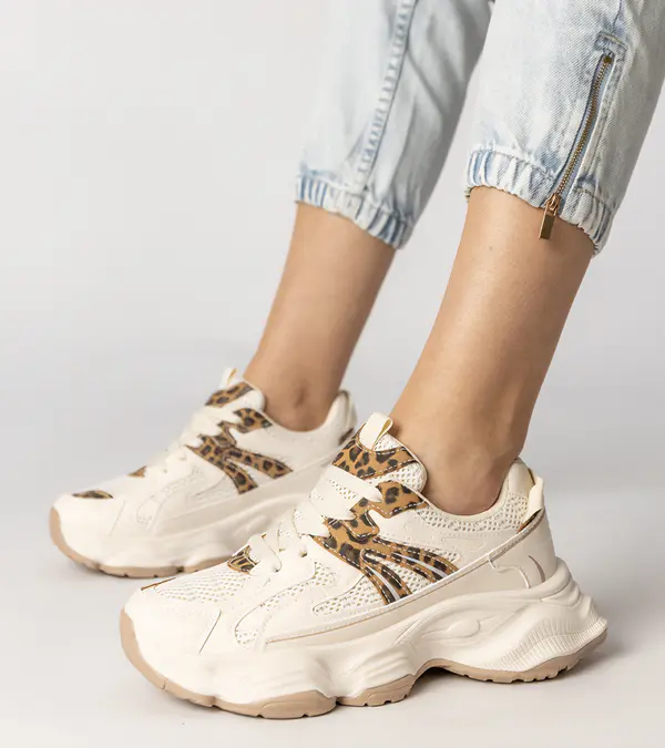 Gemre Gemre Beige women's sports sneakers with leopard insert Sandra