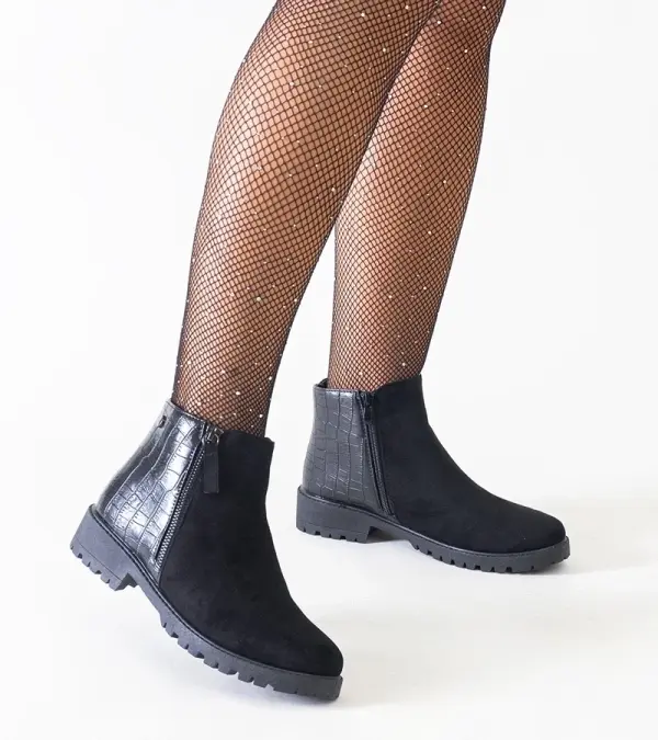 Gemre Gemre Black ankle boots with crocodile skin motif eco-suede Mifsada