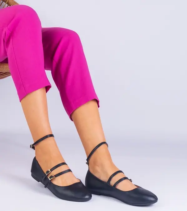 Gemre Gemre Black eco-leather ballet flats with buckles Vitoldora