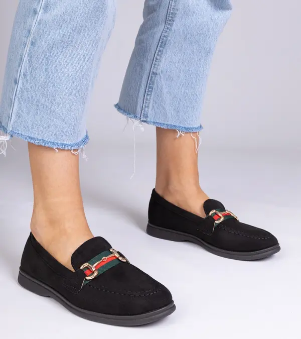 D/CEO Gemre Black eco-suede moccasins with a gold ornament Daliana