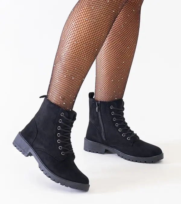 Gemre Gemre Black eco-suede platform worker ankle boots Barosa