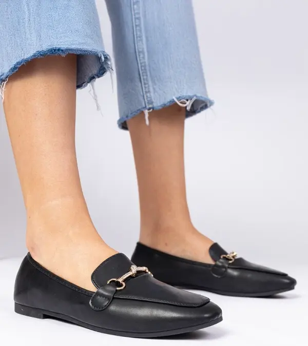Gemre Gemre Black elegant loafers with a gold ornament and rhinestones Kalisa