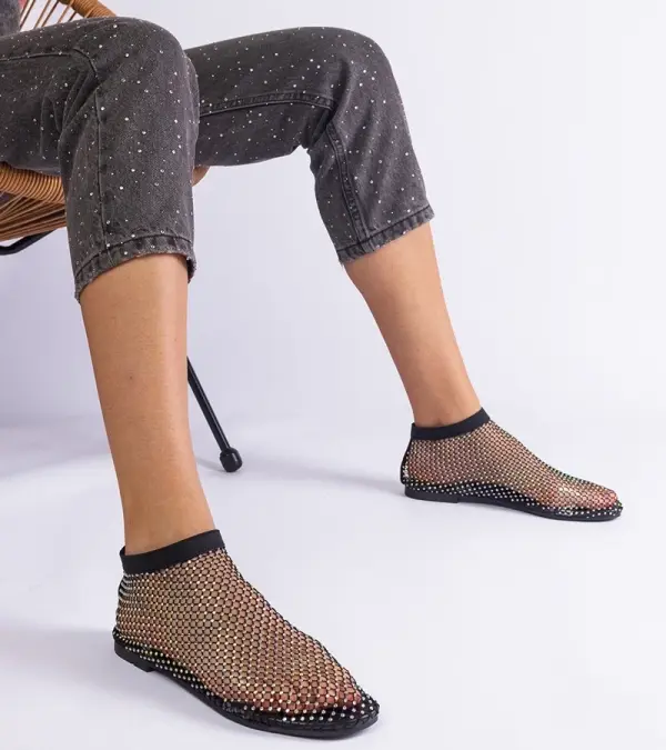 Gemre Gemre Black mesh sandals with rhinestones Antalia