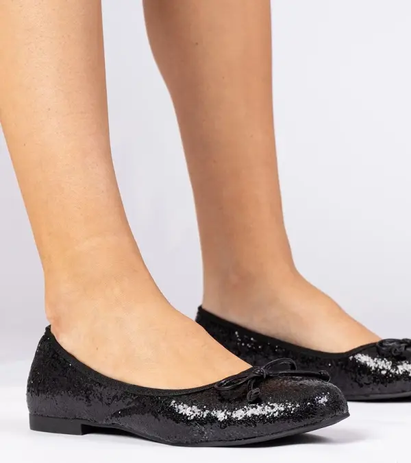 Gemre Gemre Black women's glitter ballet flats with bow Vellas