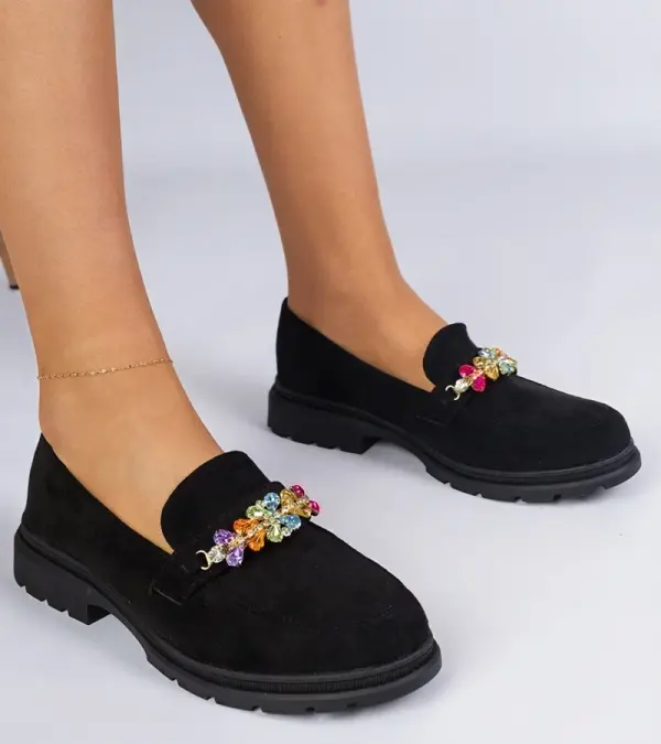Gemre Gemre Black women's moccasins adorned with stones Liliana