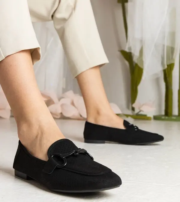 Gemre Gemre Black women's openwork loafers with ornament Mensory