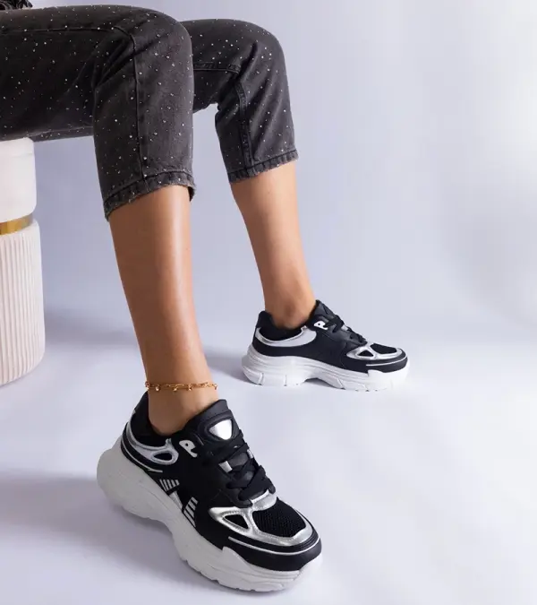 Gemre Gemre Black women's sneakers with silver inserts Gaytan