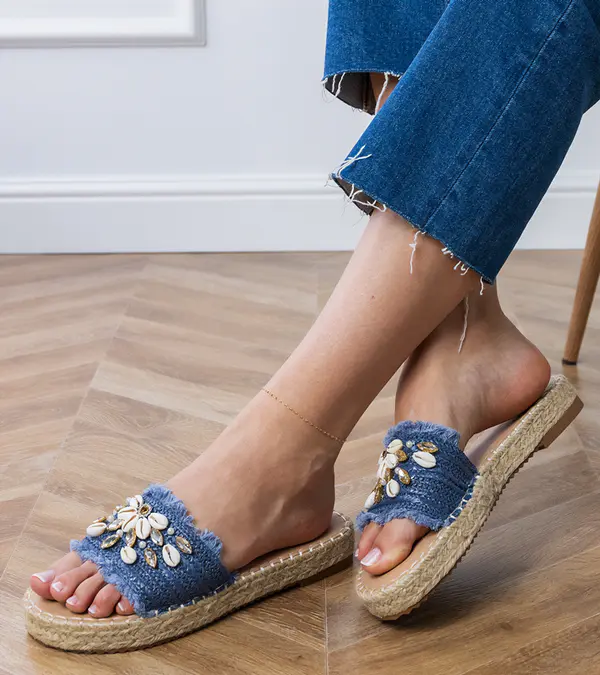 Gemre Gemre Blue braided espadrille slides with walrus shells