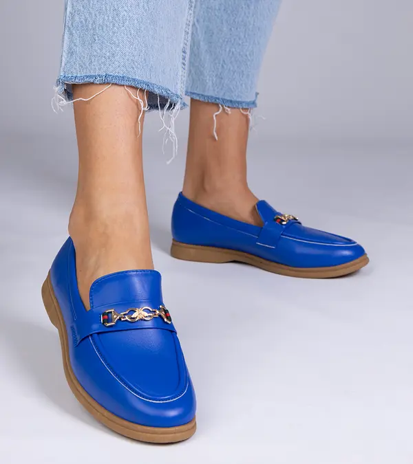 Gemre Gemre Blue moccasins with a gold ornament Feola
