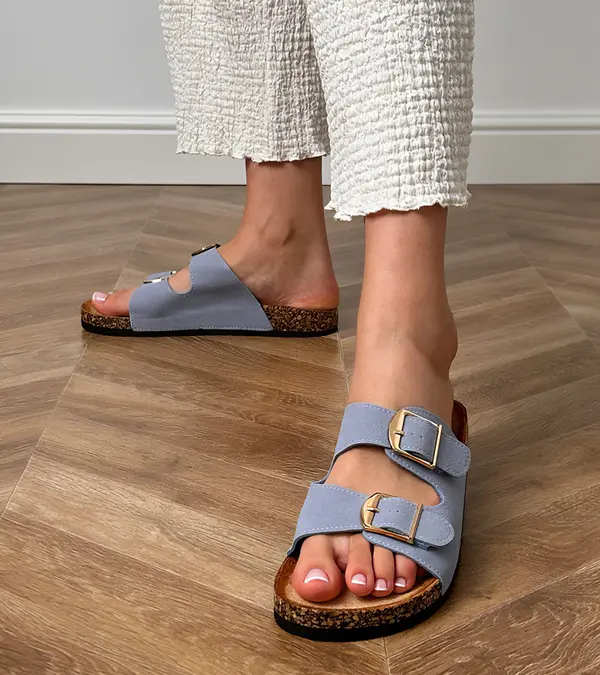 Gemre Gemre Blue sandals with buckles on cork sole Cloud