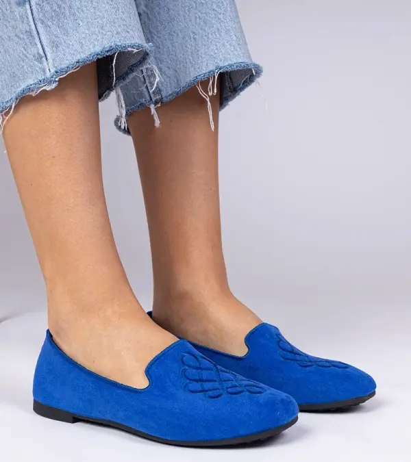 Gemre Gemre Blue women's eco-suede ballet flats with embroidery Ronna