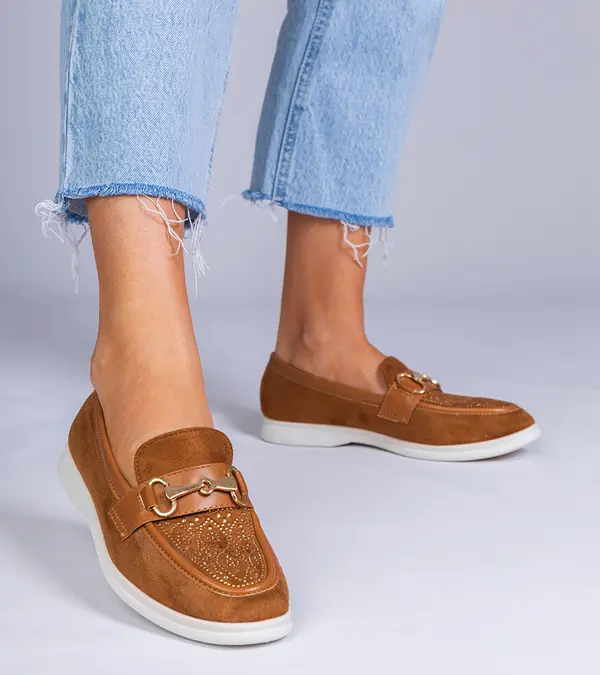 Gemre Gemre Brown eco-suede loafers with rhinestones Minilla