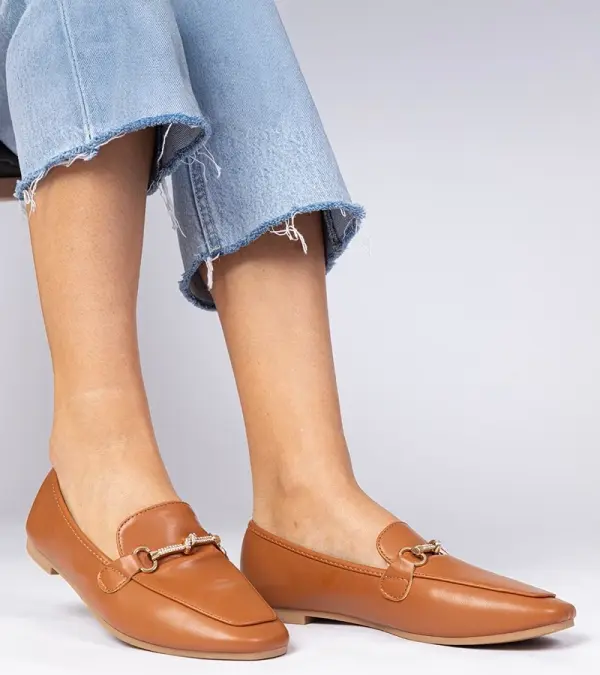 Gemre Gemre Brown elegant loafers with a gold ornament and rhinestones Kalisa