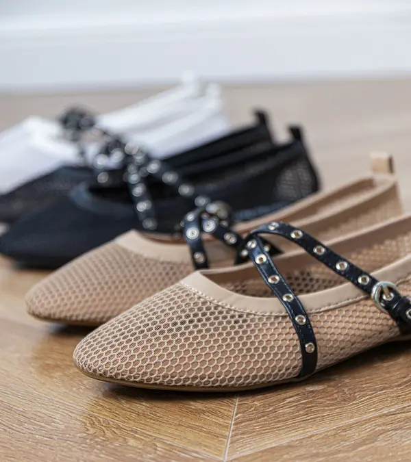 Gemre Gemre Brown mesh ballerinas with decorative buckle Zerid