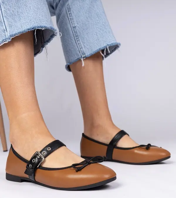 Gemre Gemre Brown women's ballet flats with a bow Mansy