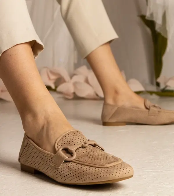 Gemre Gemre Brown Women's Perforated Loafers with Decoration Mensory