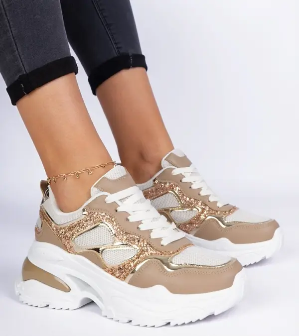 Gemre Gemre Brown women's sneakers decorated with glitter Sandoria