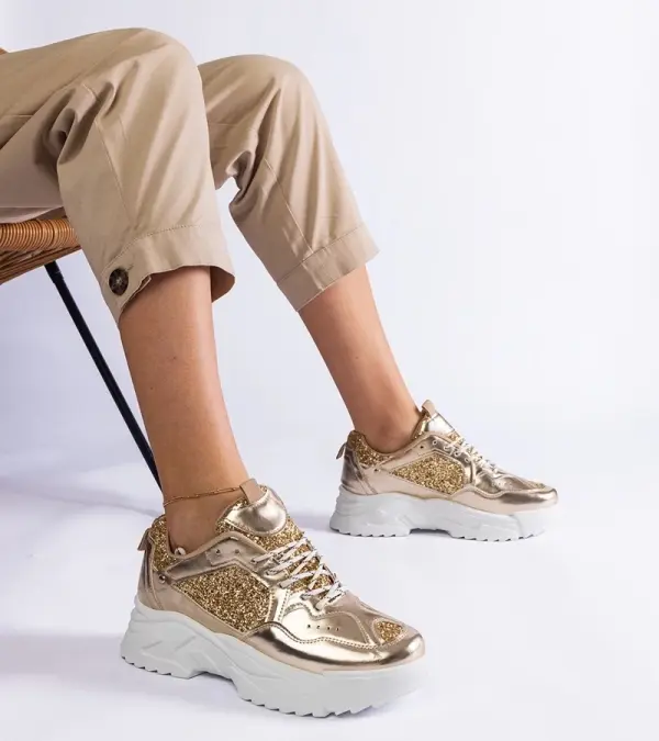 Gemre Gemre Caraballo women's gold sneakers with glitter inserts
