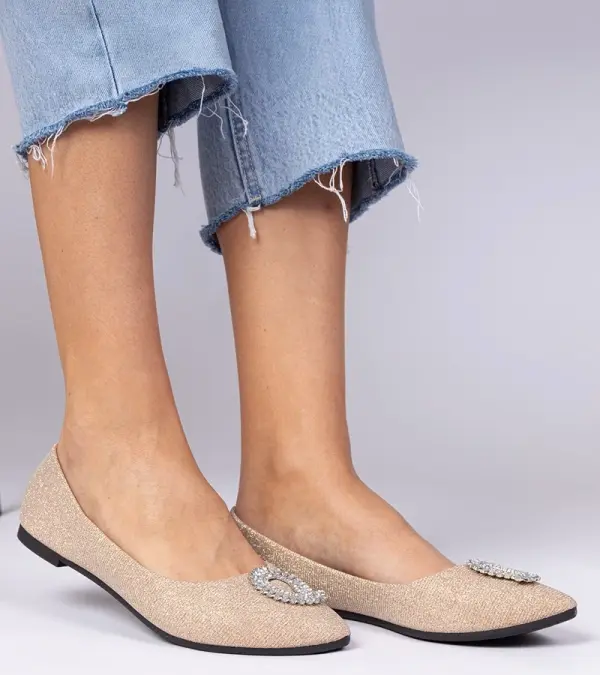 Gemre Gemre Champagne women's glitter ballet flats with rhinestones Ellada