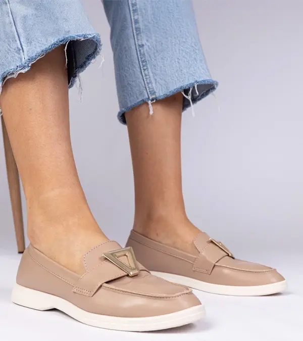 Gemre Gemre Dark beige women's loafers with elegant decoration Viletta