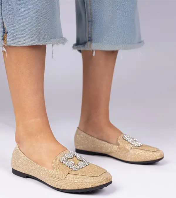 Gemre Gemre Golden glitter loafers with rhinestones Sawelia