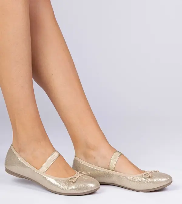 Gemre Gemre Golden women's ballet flats with an elastic bow Lerona