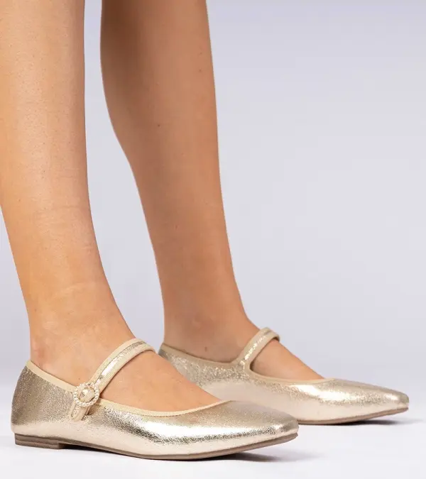 Gemre Gemre Golden women's ballet flats with rhinestones Marcelina
