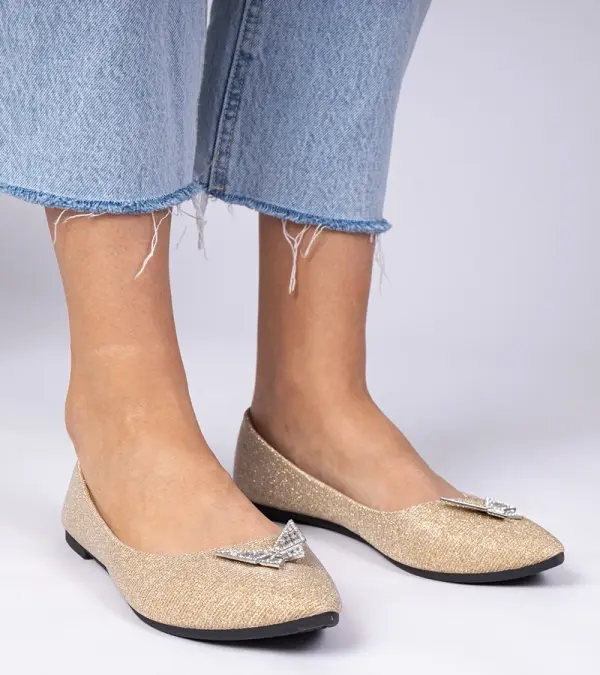 Gemre Gemre Golden women's glitter ballerinas with butterfly Denny
