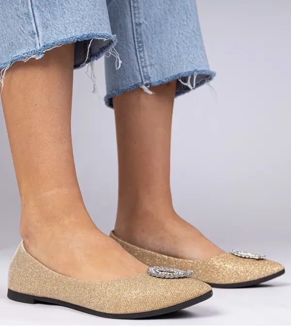 Gemre Gemre Golden women's glitter ballet flats with rhinestones Ellada