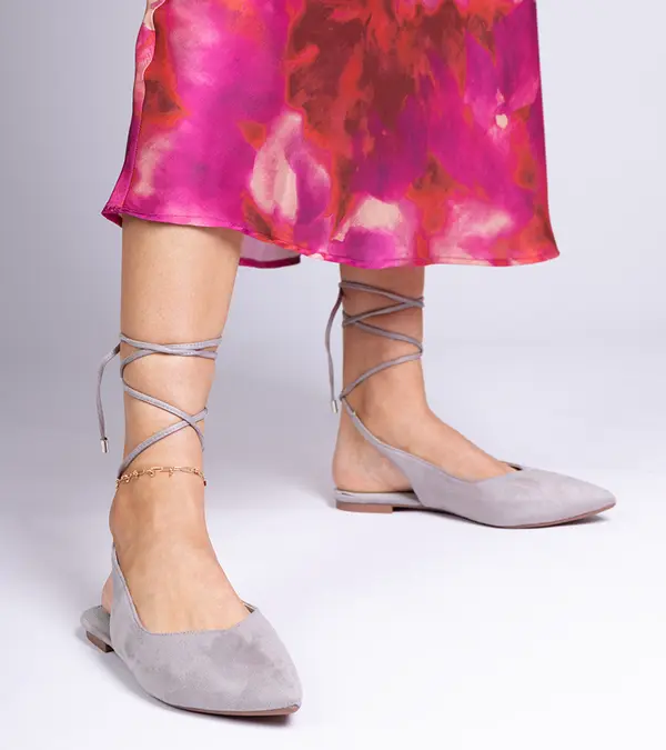 Gemre Gemre Gray flat heel ankle-tie pumps Karlioz