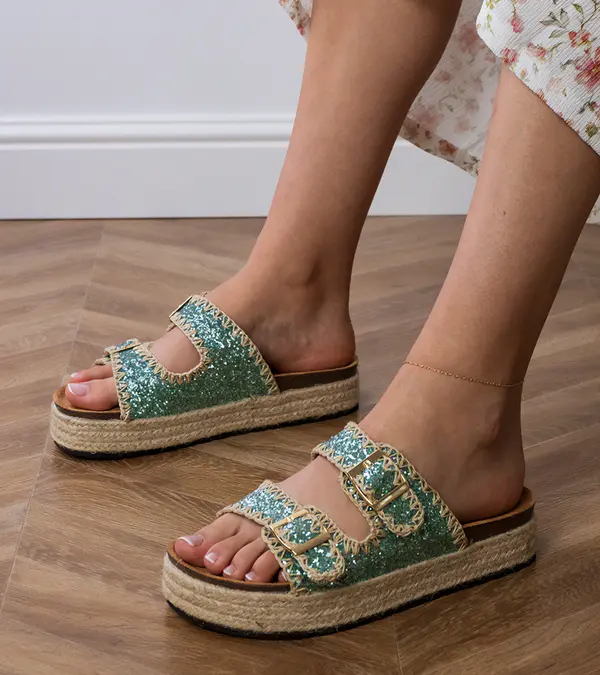 Gemre Gemre Green glitter espadrille sandals with buckles Induri