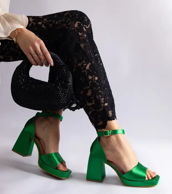 Gemre Gemre Green satin block heel sandals Saucedo
