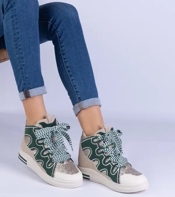 Gemre Gemre Green sneakers with thick laces and glitter Gralina