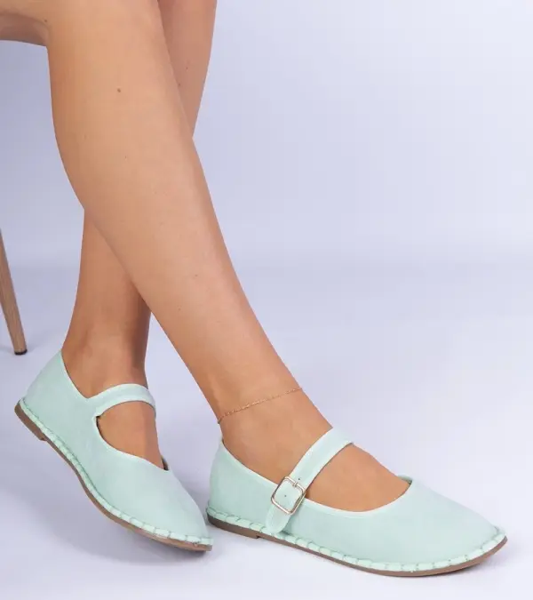 Gemre Gemre Green women's ballet flats with a strap Meremi