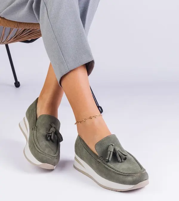 Gemre Gemre Green women's platform loafers with embellishment Selerina