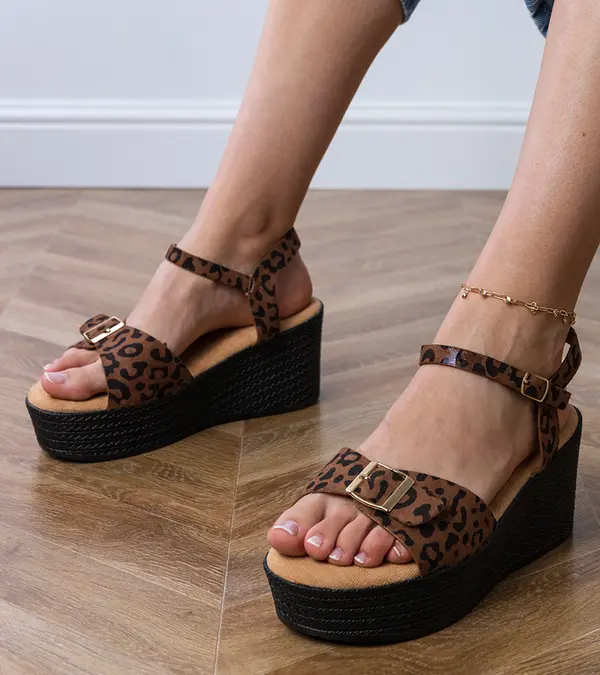 Gemre Gemre Leopard print women's sandals with decorative buckle Sarni