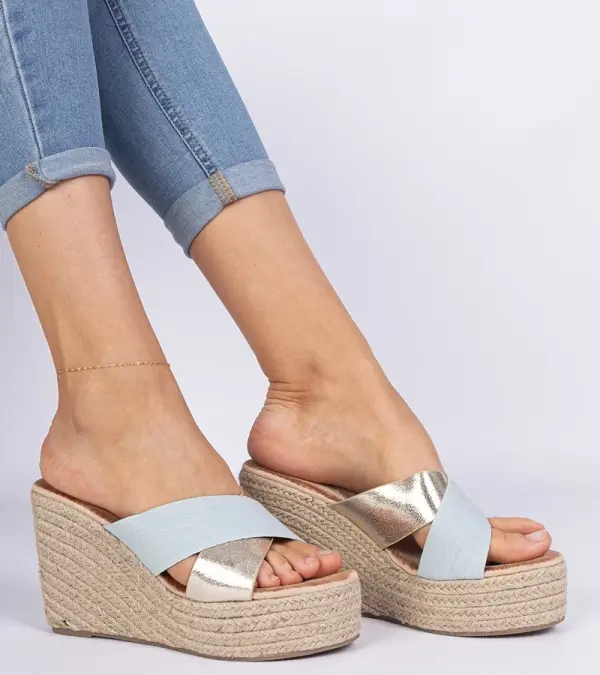 Gemre Gemre Lerada denim wedge espadrille mules