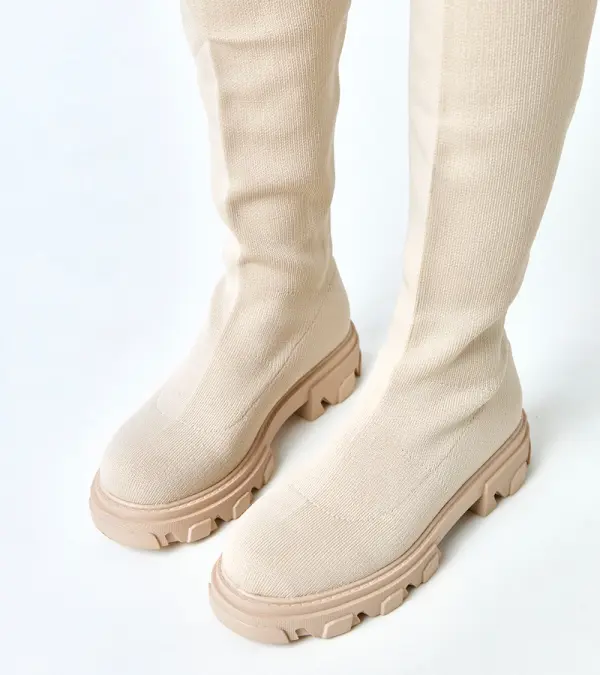 Gemre Gemre Long beige fabric platform boots Athira