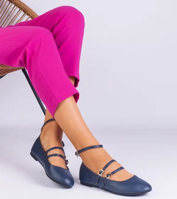 Gemre Gemre Navy blue eco-leather ballet flats with buckles Vitoldora