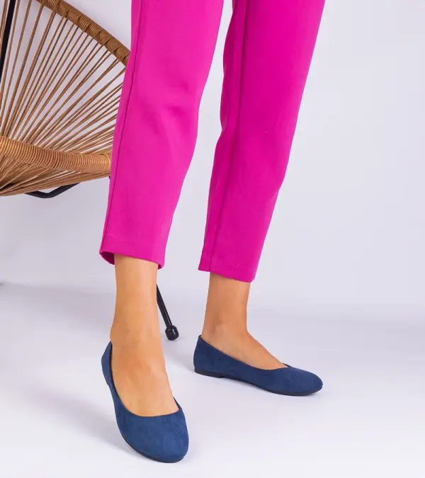 Gemre Gemre Navy blue women's suede ballet flats with a bow Ingera