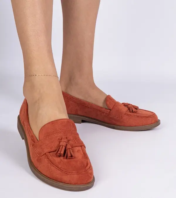 Gemre Gemre Orange eco-suede women's moccasins with tassels Marimel