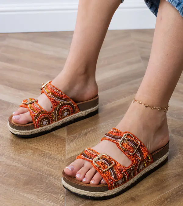 Gemre Gemre Orange ethnic sandals with buckles on the straps Zebrina