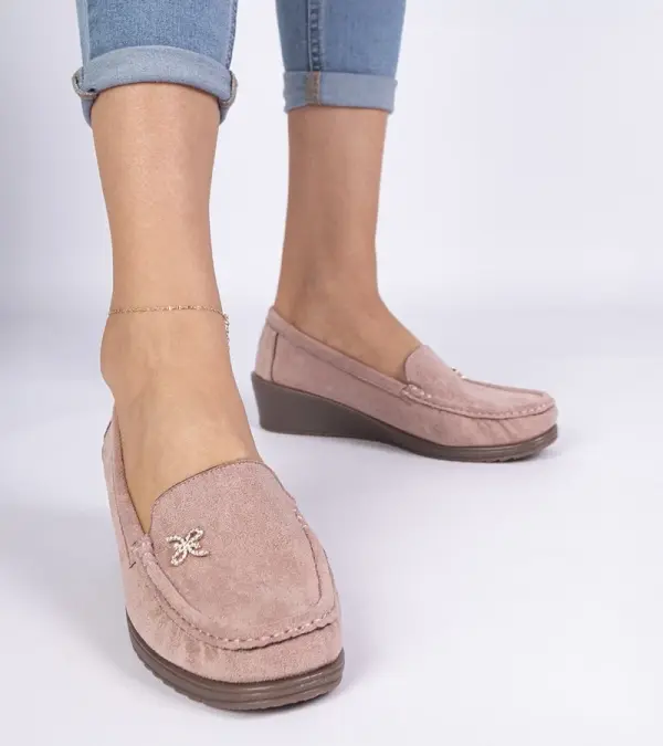 Gemre Gemre Pink eco-suede women's wedge loafers Sarimi