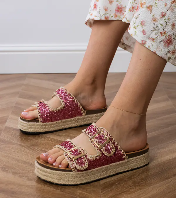 Gemre Gemre Pink glitter buckle espadrille slides Induri